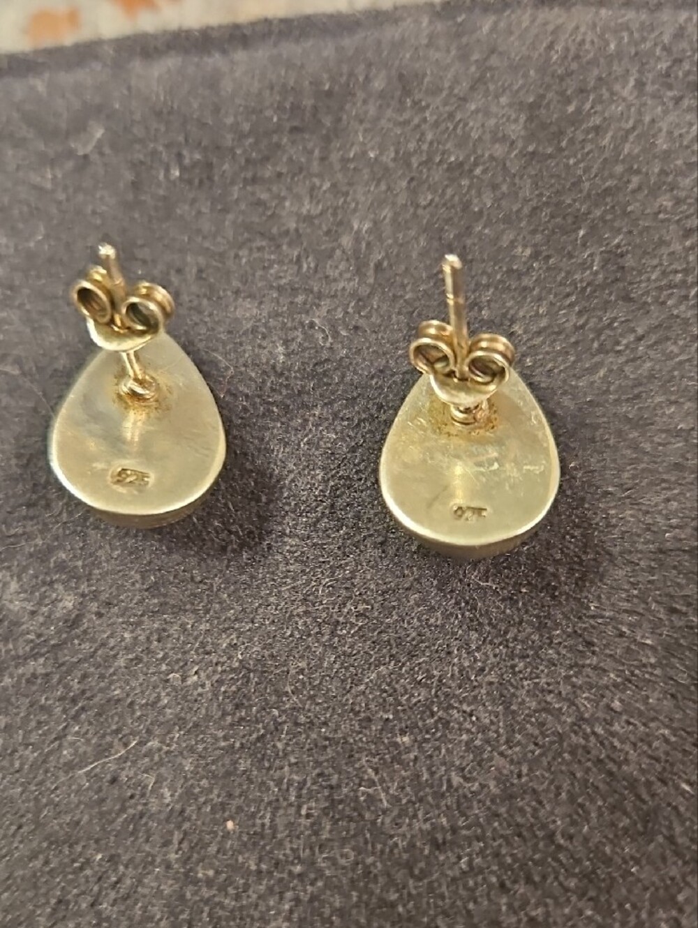 .925 Silver stamped Teardrop Stud Earrings - Picture 2 of 2